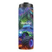 Fiery Dinosaur Monster Truck Battle Thermosbecher (Vorderseite)