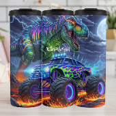 Fiery Dinosaur Monster Truck Battle Thermosbecher