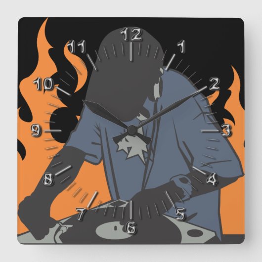 Fiery Dj Quadratische Wanduhr (Vorderseite)