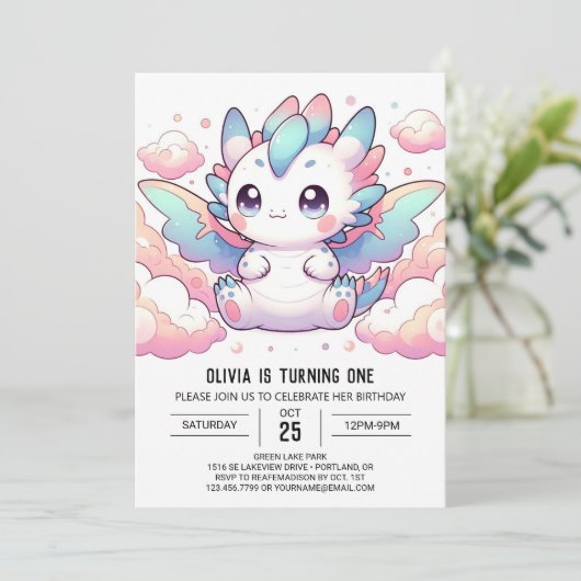 Fiery Dragon 1. Geburtstag Einladung (Stehend Vorderseite)