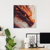 Fiery Dragon Head Radiation Intense Energy Poster (Heimbüro)