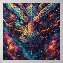 Fiery Dragon Head Radiation Intense Energy Poster