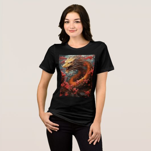 Fiery Dragon in Blooming Branches Tri-Blend Shirt (Vorderseite voll)