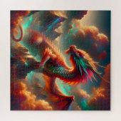 Fiery Dragon on Mountain Peak mit Twilight Sky Puzzle (Horizontal)