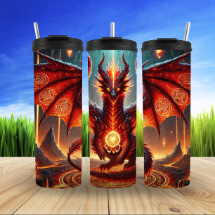 Fiery Dragon über den geschmolzenen Vulkan Thermosbecher