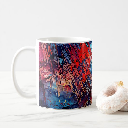 Fiery Drift Blue Red Moderne Abstrakte Kunst Kaffeetasse (Mit Donut)
