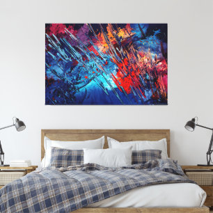 Fiery Drift Blue Red Moderne Abstrakte Kunst Leinwanddruck
