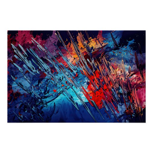 Fiery Drift Blue Red Moderne Abstrakte Kunst Poster (Vorderseite)