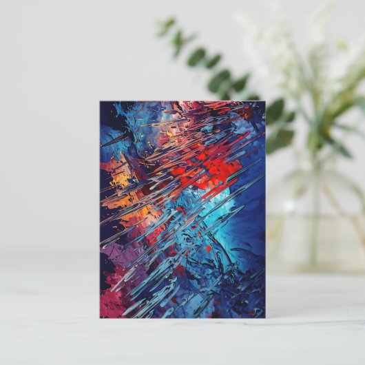 Fiery Drift Blue Red Moderne Abstrakte Kunst Postkarte (Stehend Vorderseite)