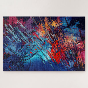 Fiery Drift Blue Red Moderne Abstrakte Kunst Puzzle