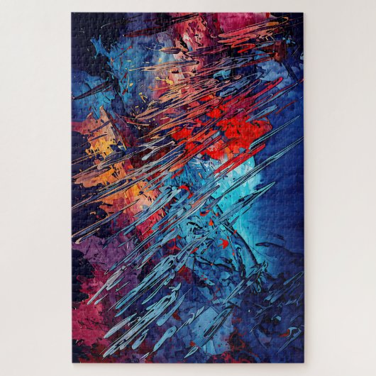 Fiery Drift Blue Red Moderne Abstrakte Kunst Puzzle (Vertikal)