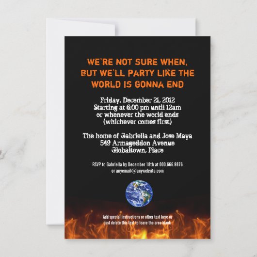 Fiery End of the World Apokalypse Party Einladung (Rückseite)