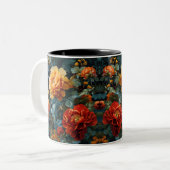 Fiery Floral Watercolor Blooms Zweifarbige Tasse (Vorderseite Links)