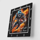 Fiery Football Action  Quadratische Wanduhr (Winkel)