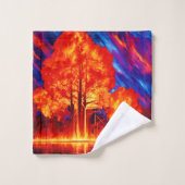 Fiery Forest Ablaze in lebhaften Farben Badhandtuch Set (Waschlappen)
