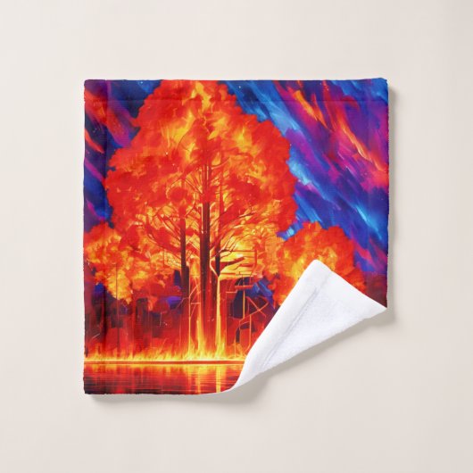 Fiery Forest Ablaze in lebhaften Farben Badhandtuch Set (Waschlappen)