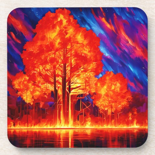 Fiery Forest Ablaze in lebhaften Farben Getränkeuntersetzer (Vorderseite)