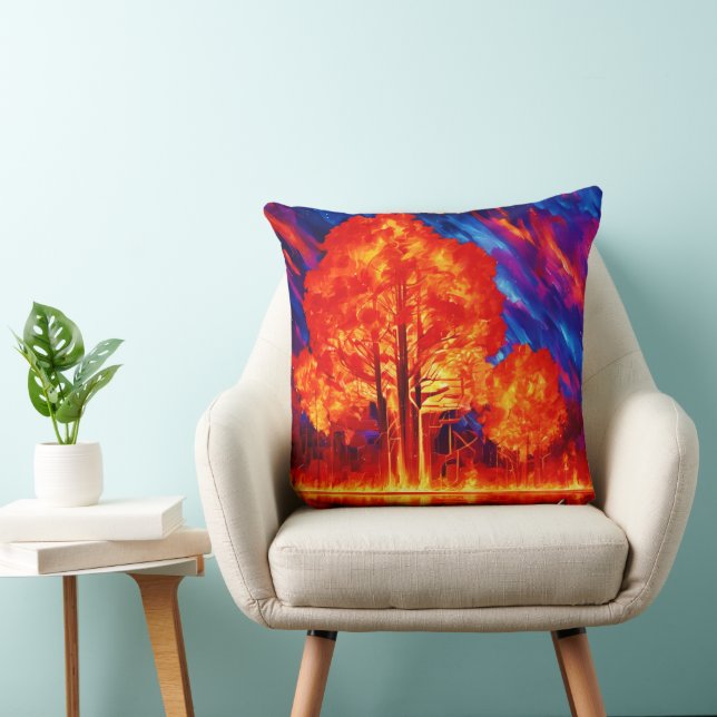 Fiery Forest Ablaze in lebhaften Farben Kissen (Stuhl )