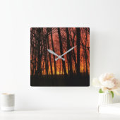 Fiery Forest Sunset Quadratische Wanduhr (Zuhause)