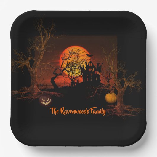 Fiery Full Moon Halloween Pappteller (Vorderseite)