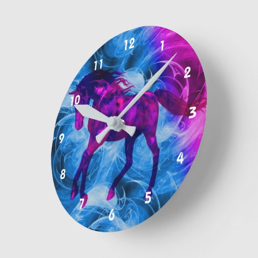 Fiery Galloping Black Horse Runde Wanduhr (Winkel)