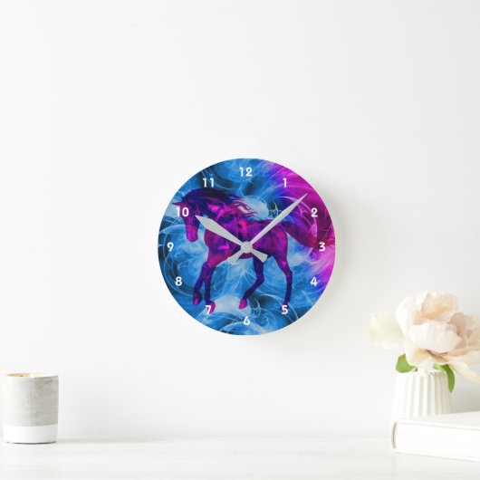 Fiery Galloping Black Horse Runde Wanduhr (Zuhause)