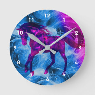 Fiery Galloping Black Horse Runde Wanduhr