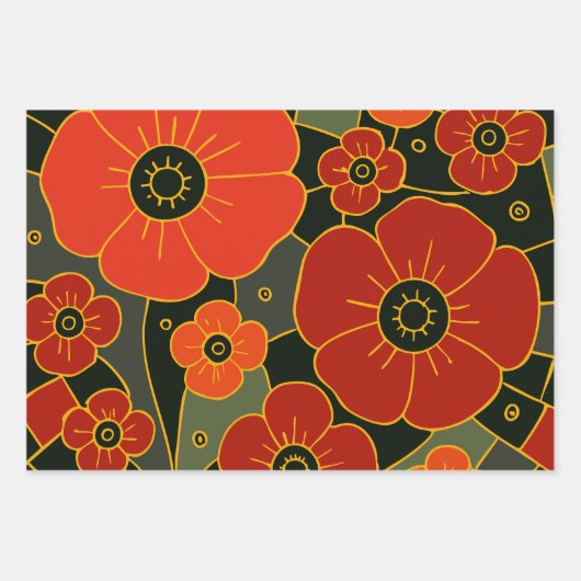 Fiery Garden – Stylized Poppy Bloom Geschenkpapier Set (Vorderseite 3)