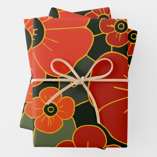 Fiery Garden – Stylized Poppy Bloom Geschenkpapier Set (Beispiel)