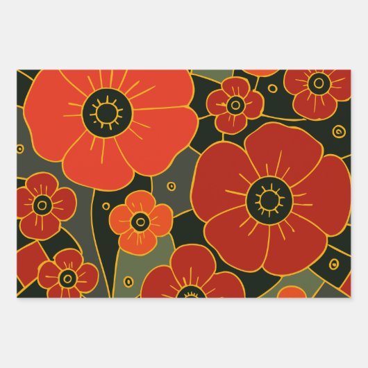 Fiery Garden – Stylized Poppy Bloom Geschenkpapier Set (Vorderseite)