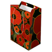 Fiery Garden – Stylized Poppy Bloom Mittlere Geschenktüte (Rückseite Schrägansicht)