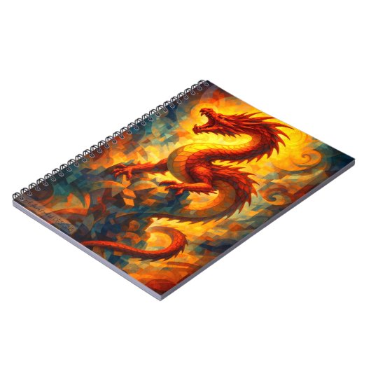 Fiery Geometric Dragon Fantasy Art Notizblock (Linke Seite)