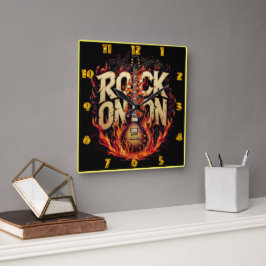 Fiery-Gitarren-Artwork mit Rock-Design Quadratische Wanduhr