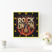 Fiery-Gitarren-Artwork mit Rock-Design Quadratische Wanduhr (Zuhause)