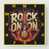Fiery-Gitarren-Artwork mit Rock-Design Quadratische Wanduhr (Vorderseite)