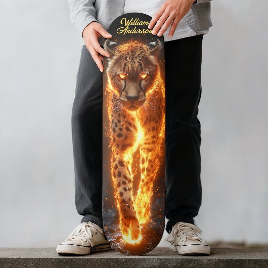 Fiery Glowing Cheetah Skateboard