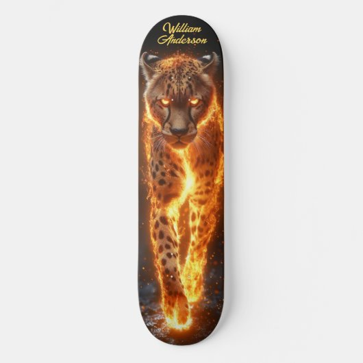 Fiery Glowing Cheetah Skateboard (Vorderseite)