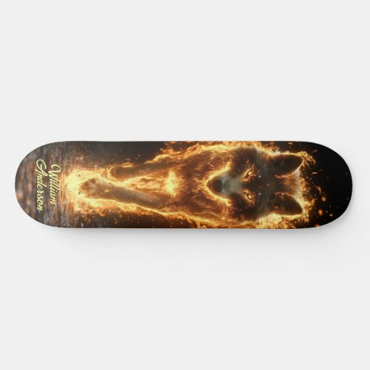 Fiery Glowing Wolf Skateboard (Horizontal)