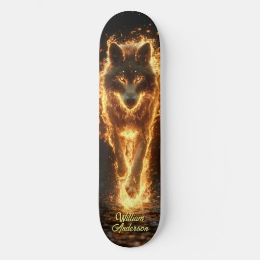Fiery Glowing Wolf Skateboard (Vorderseite)