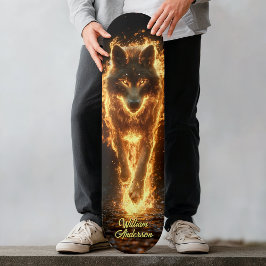 Fiery Glowing Wolf Skateboard