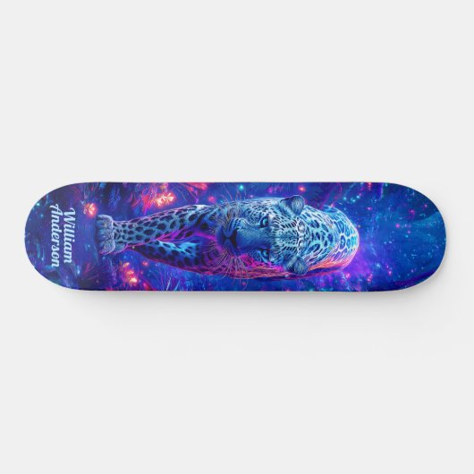 Fiery Glows Blue Cheetah Cool Style Skateboard (Horizontal)