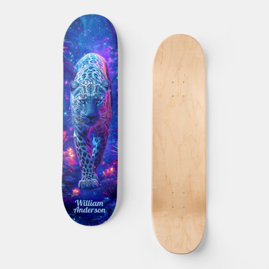 Fiery Glows Blue Cheetah Cool Style Skateboard (Vorderseite)