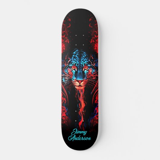 Fiery Glows Tiger Blue & Red Cool Style Skateboard (Vorderseite)
