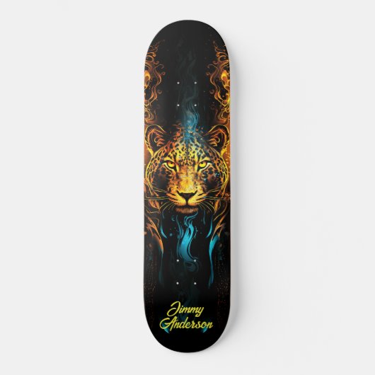 Fiery Glows Tiger Blue & Yellow Cool Style Skateboard (Vorderseite)