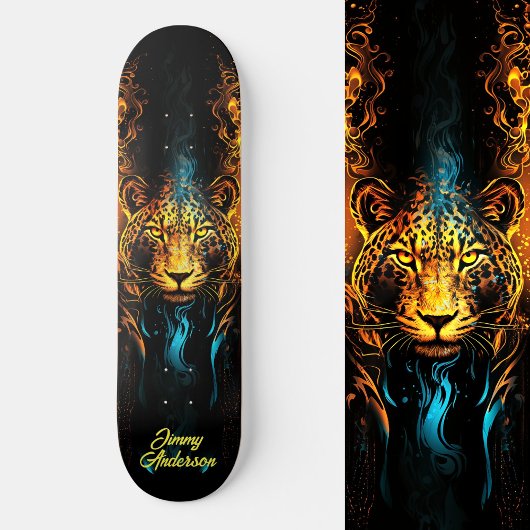 Fiery Glows Tiger Blue & Yellow Cool Style Skateboard