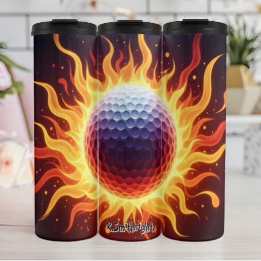 Fiery Golf Ball in Flammen Thermosbecher