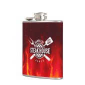 Fiery GRILLEN Flask — Custom Steak House Style Flachmann (Links)