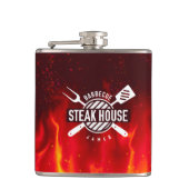 Fiery GRILLEN Flask — Custom Steak House Style Flachmann (Vorderseite)