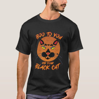 Fiery Halloween Cat Design T-Shirt