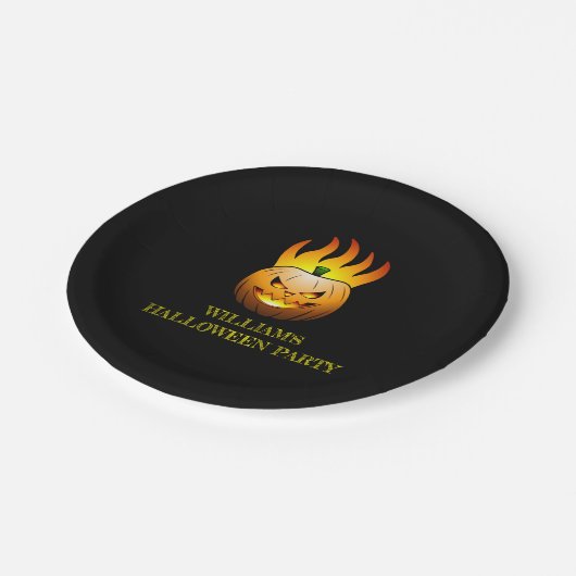 Fiery Halloween Pumpkin Paper Plate Pappteller (Schrägansicht)